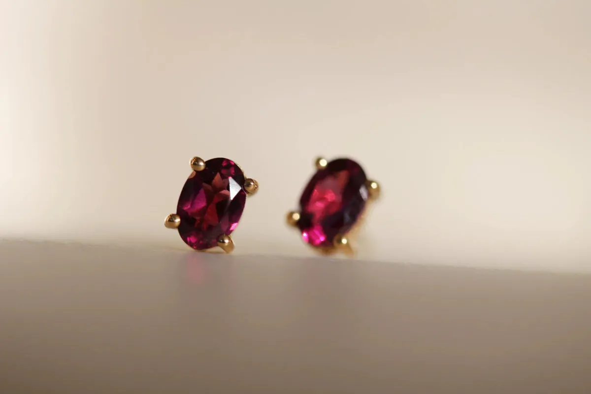 Little Gold Ava Studs (Rhodolite)