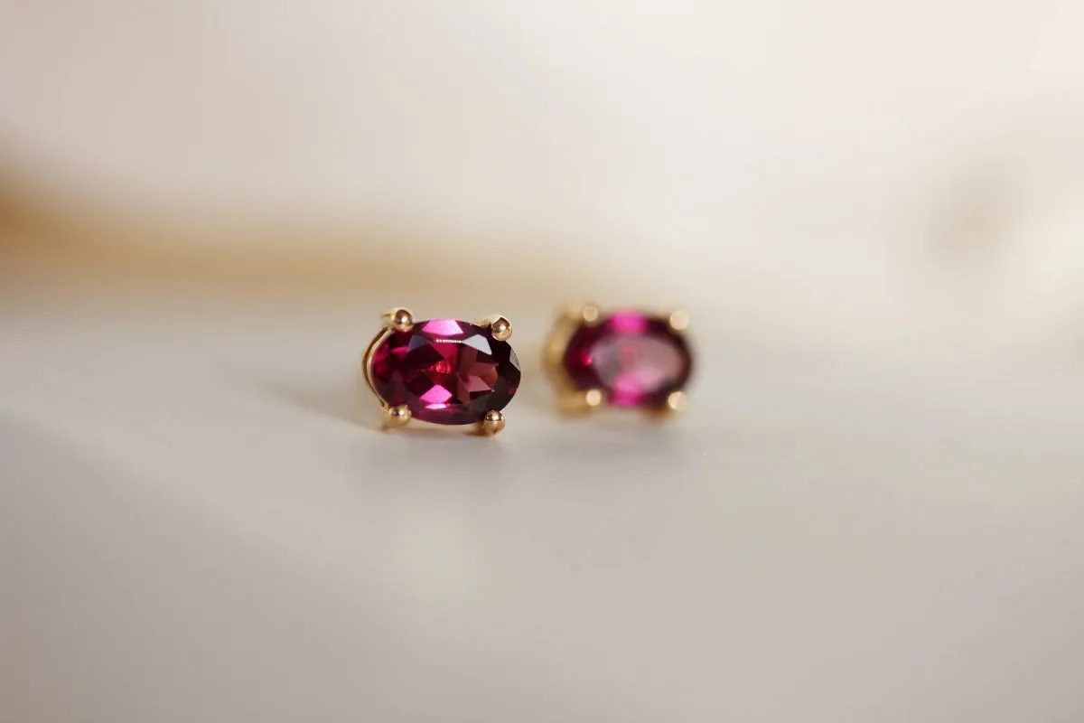 Little Gold Ava Studs (Rhodolite)