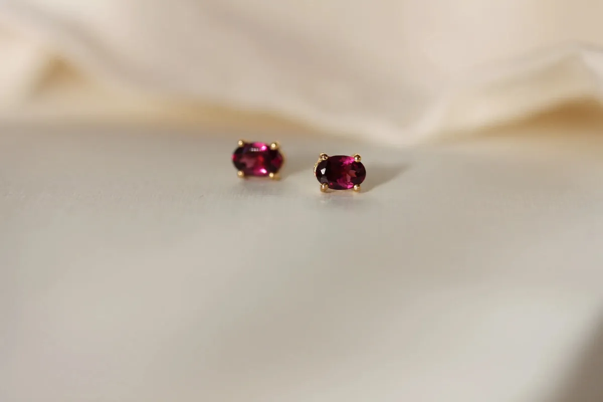 Little Gold Ava Studs (Rhodolite)