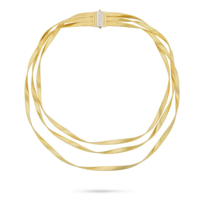 Marco Bicego Marrakech Collection 18K Yellow Gold and Diamond Three Strand Necklace