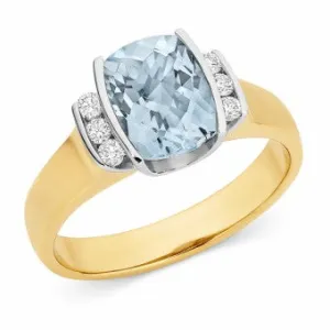 Mark McAskill Cushion Cut Aquamarine & Diamond Dress Ring