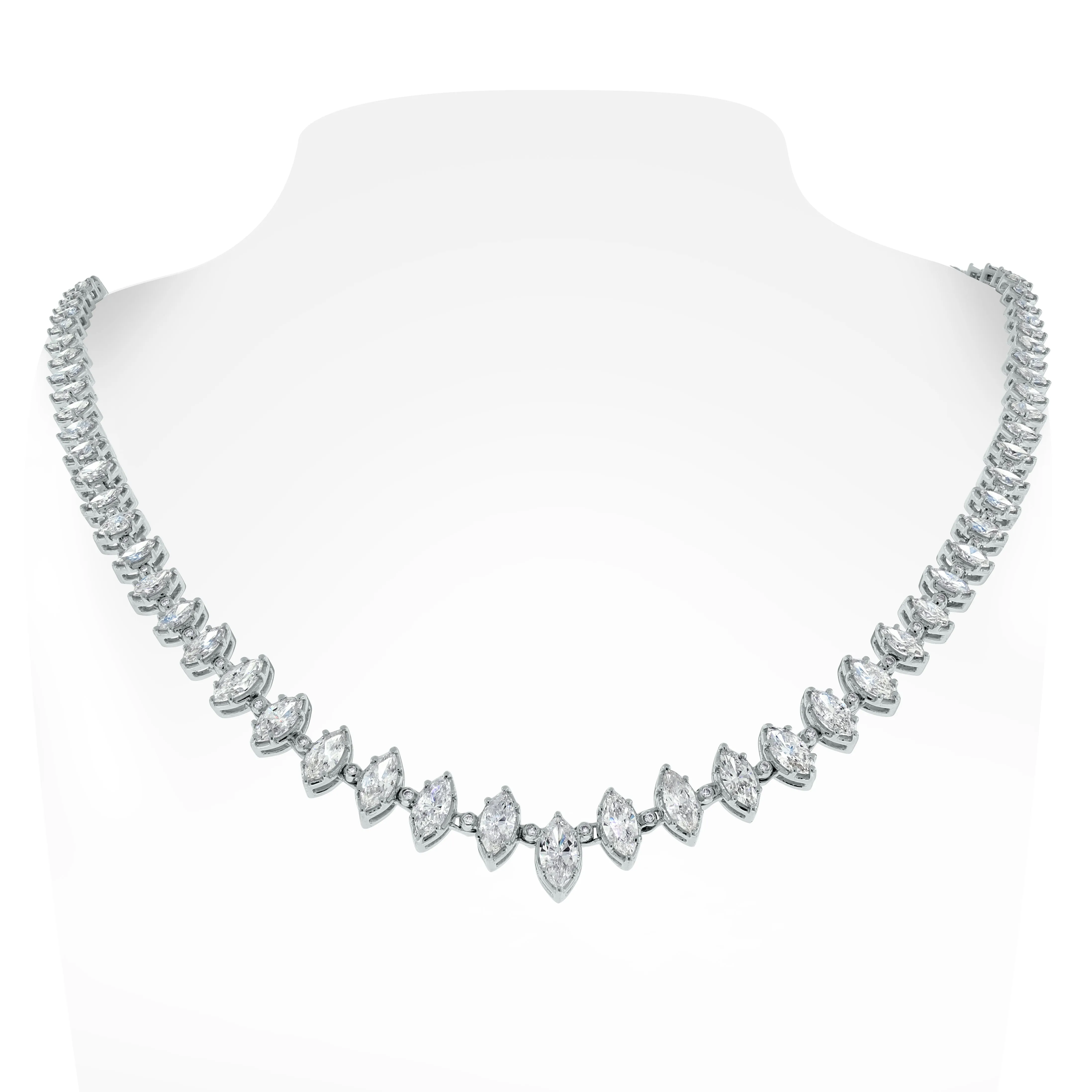 Marquise Diamond Tennis Necklace (9.45 ct Diamonds) in White Gold