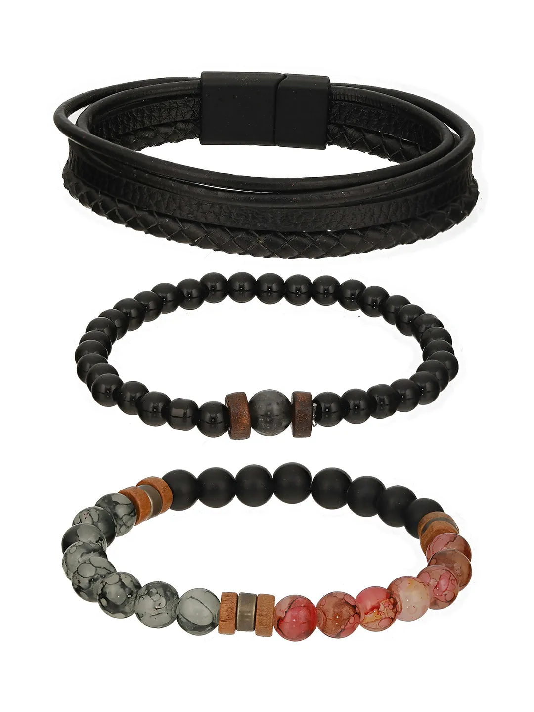 Men Pack Of 3 Black & Brown Handcrafted Bracelet