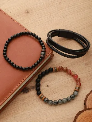 Men Pack Of 3 Black & Brown Handcrafted Bracelet