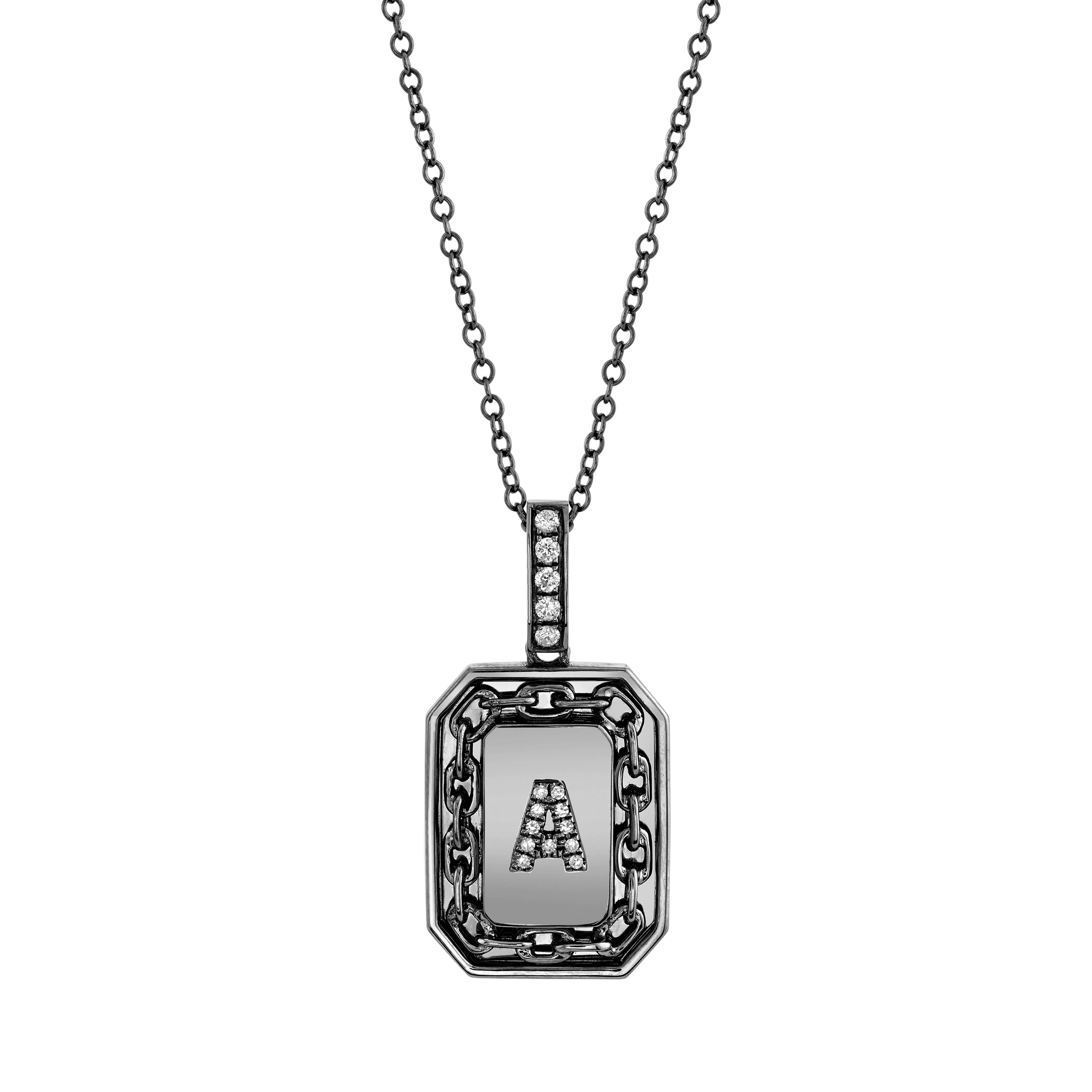 MEN'S DIAMOND INITIAL LINK NAMEPLATE NECKLACE