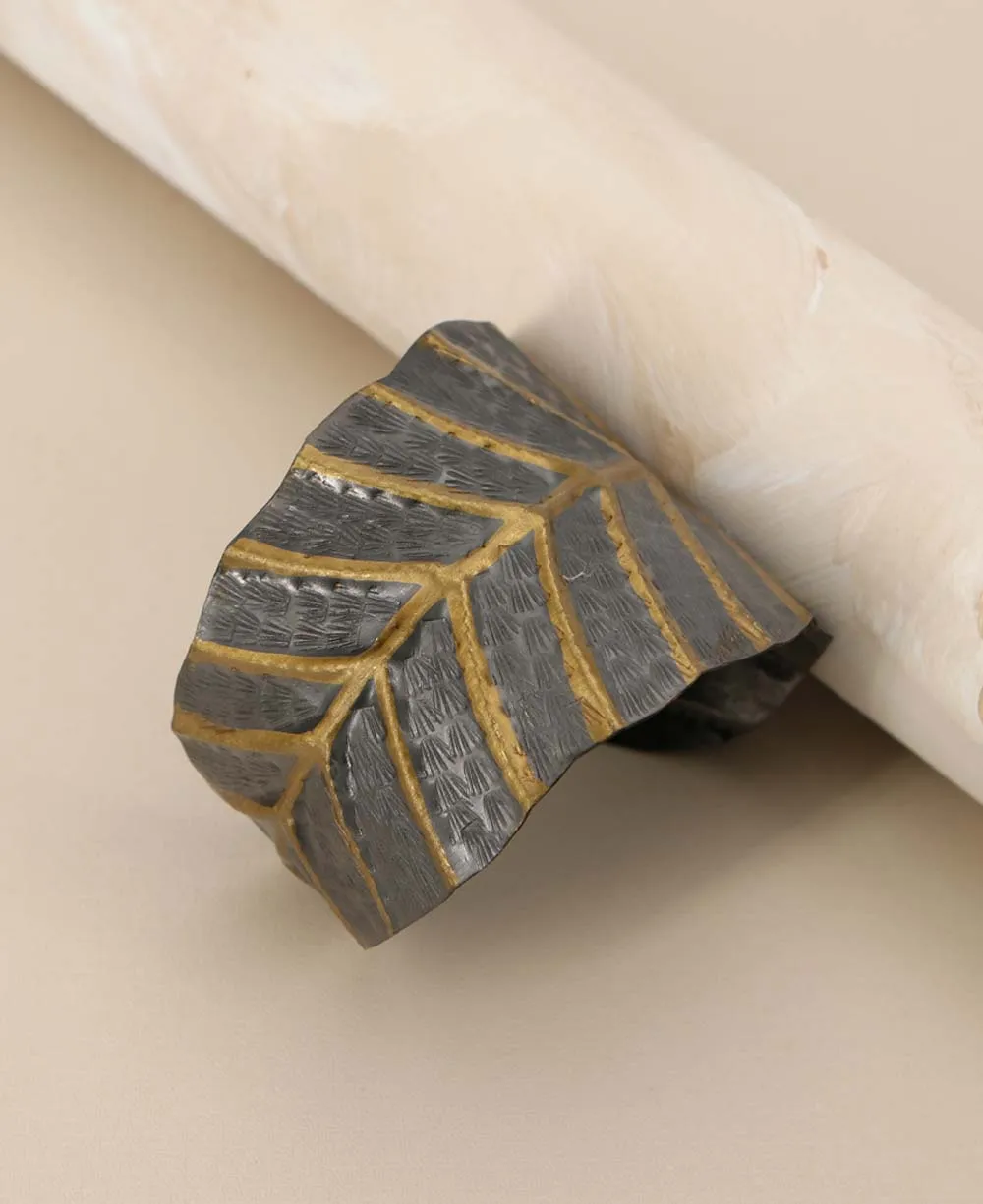 Metal Cuff Bracelet: Tapered Leaf, Slate and Brass