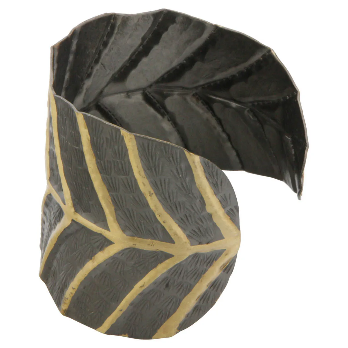 Metal Cuff Bracelet: Tapered Leaf, Slate and Brass