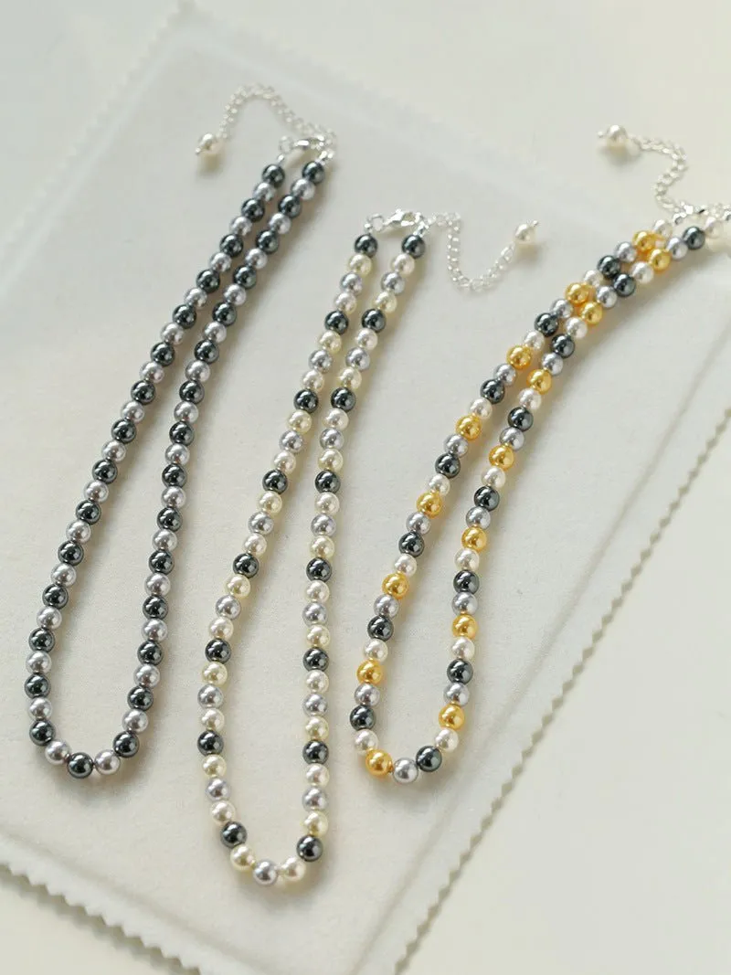 Mixed Color Hemp Gray Tahitian Round Artificial Pearl Necklace-6mm Pearls