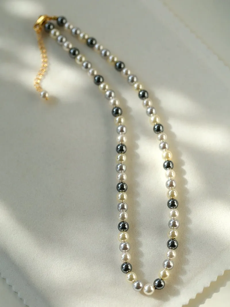 Mixed Color Hemp Gray Tahitian Round Artificial Pearl Necklace-6mm Pearls