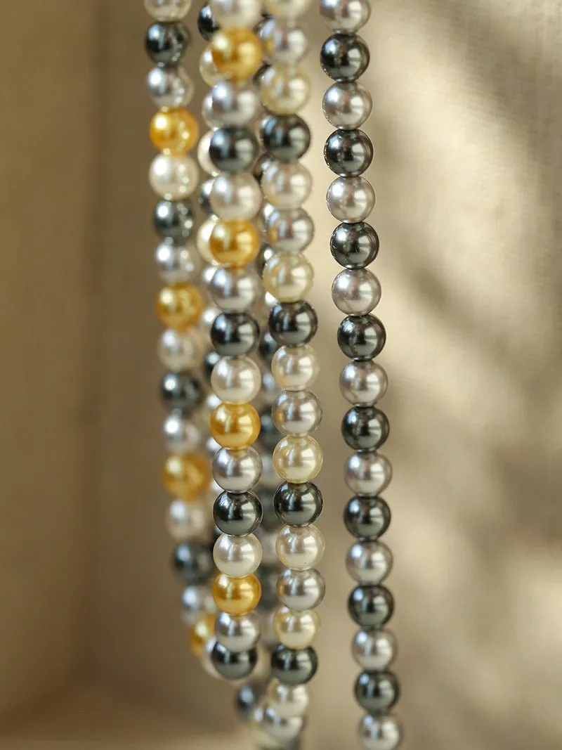 Mixed Color Hemp Gray Tahitian Round Artificial Pearl Necklace-6mm Pearls