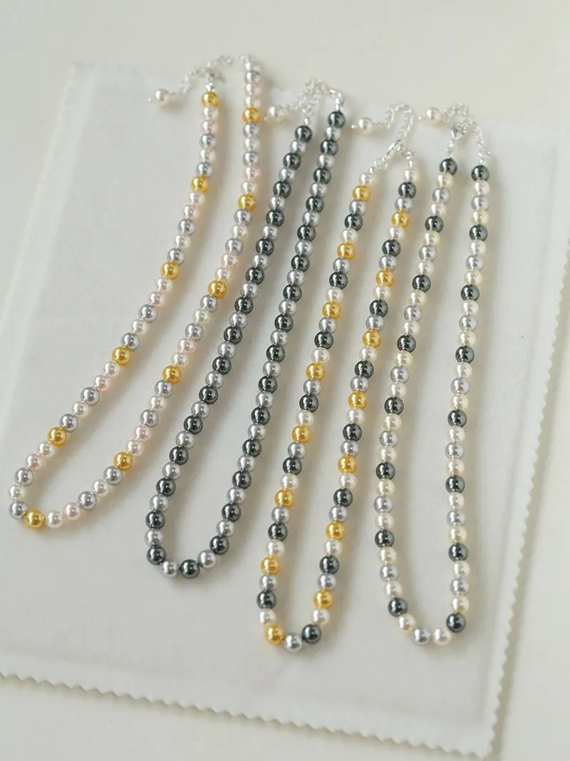 Mixed Color Hemp Gray Tahitian Round Artificial Pearl Necklace-6mm Pearls