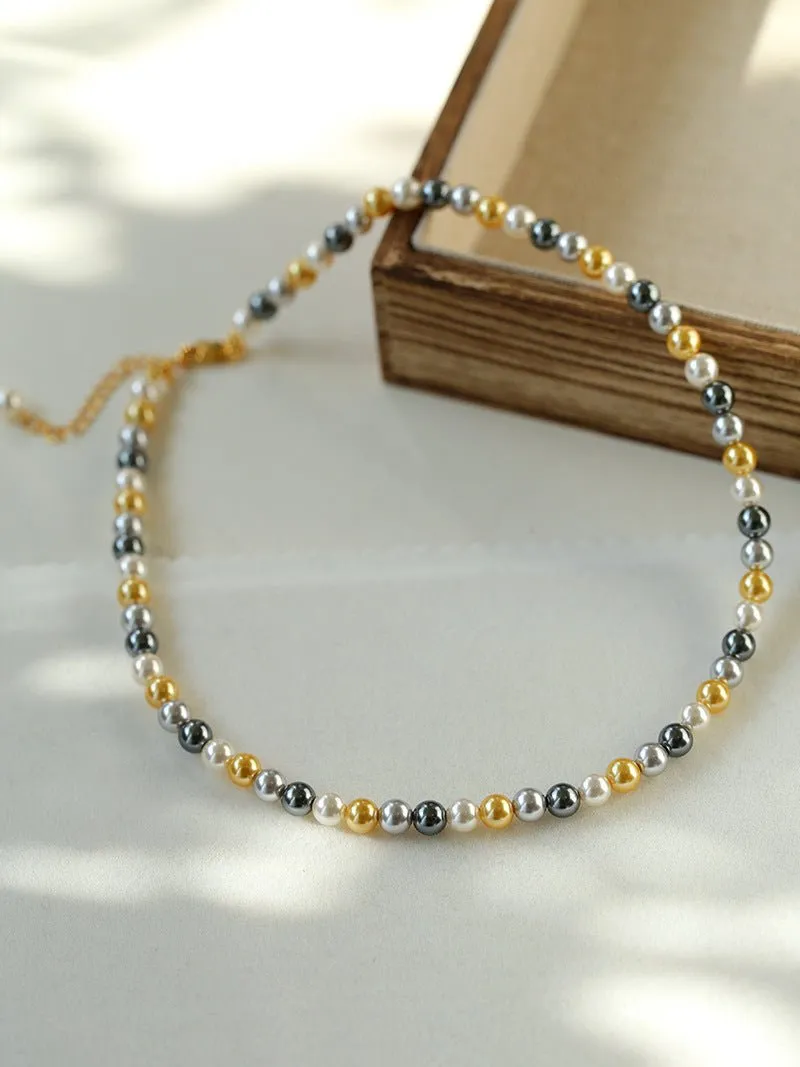 Mixed Color Hemp Gray Tahitian Round Artificial Pearl Necklace-6mm Pearls