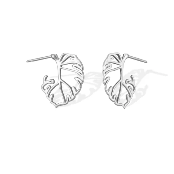 Monstera Leaf Outline Stud Earrings