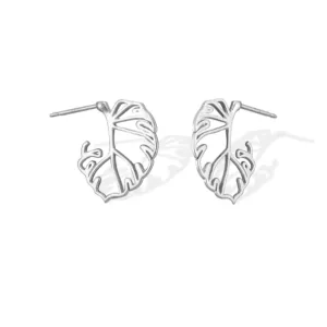 Monstera Leaf Outline Stud Earrings