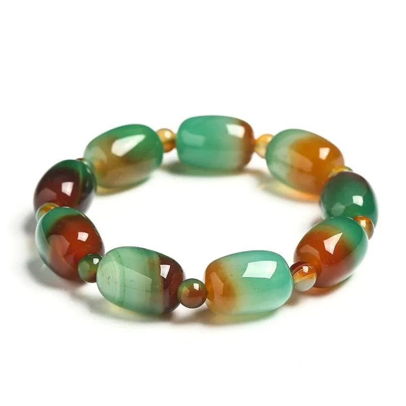 Natural Peacock Agate Barrel Beaded Bracelet