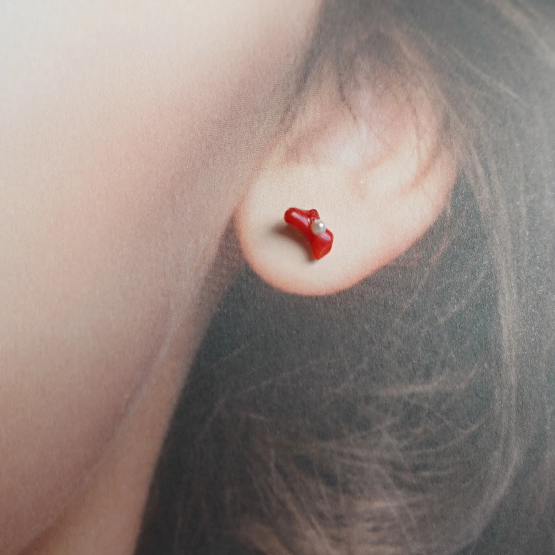 Natural Red Coral Studs