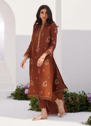 Noemie Chocolate Embroidered Raw Silk Shirt and Dupatta