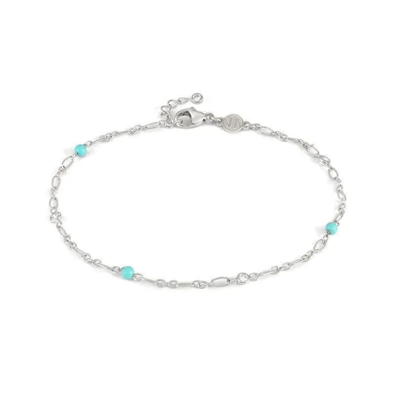 Nomination Anklets, Turquoise Stone, White Cubic Zirconia, Silver