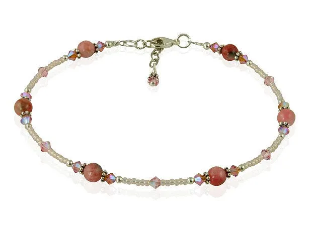 Orchid Peach Jade Gemstone Beaded Anklet