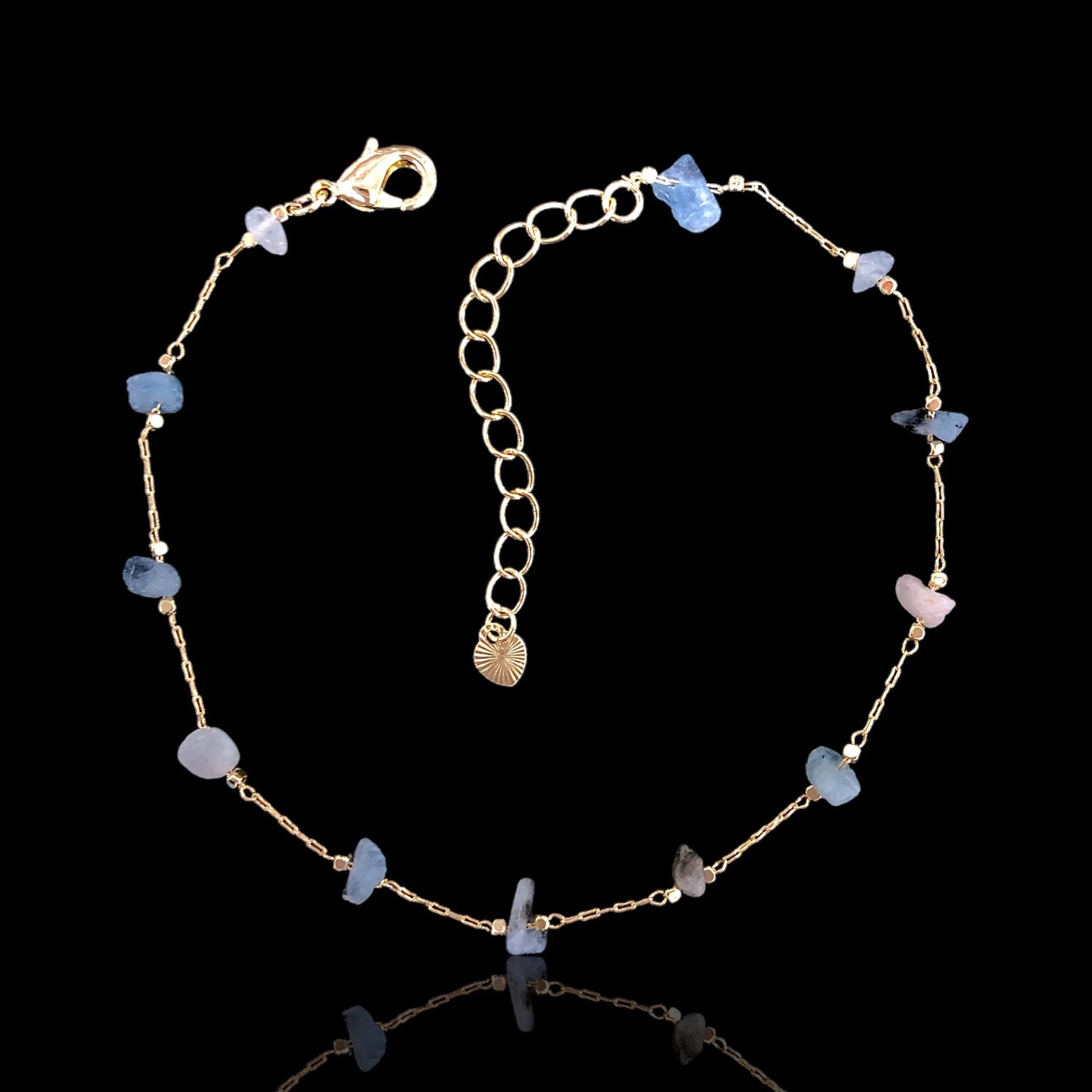 Oro Laminado Gold Filled Natural Blue Quartz Anklet (PACK OF 6)