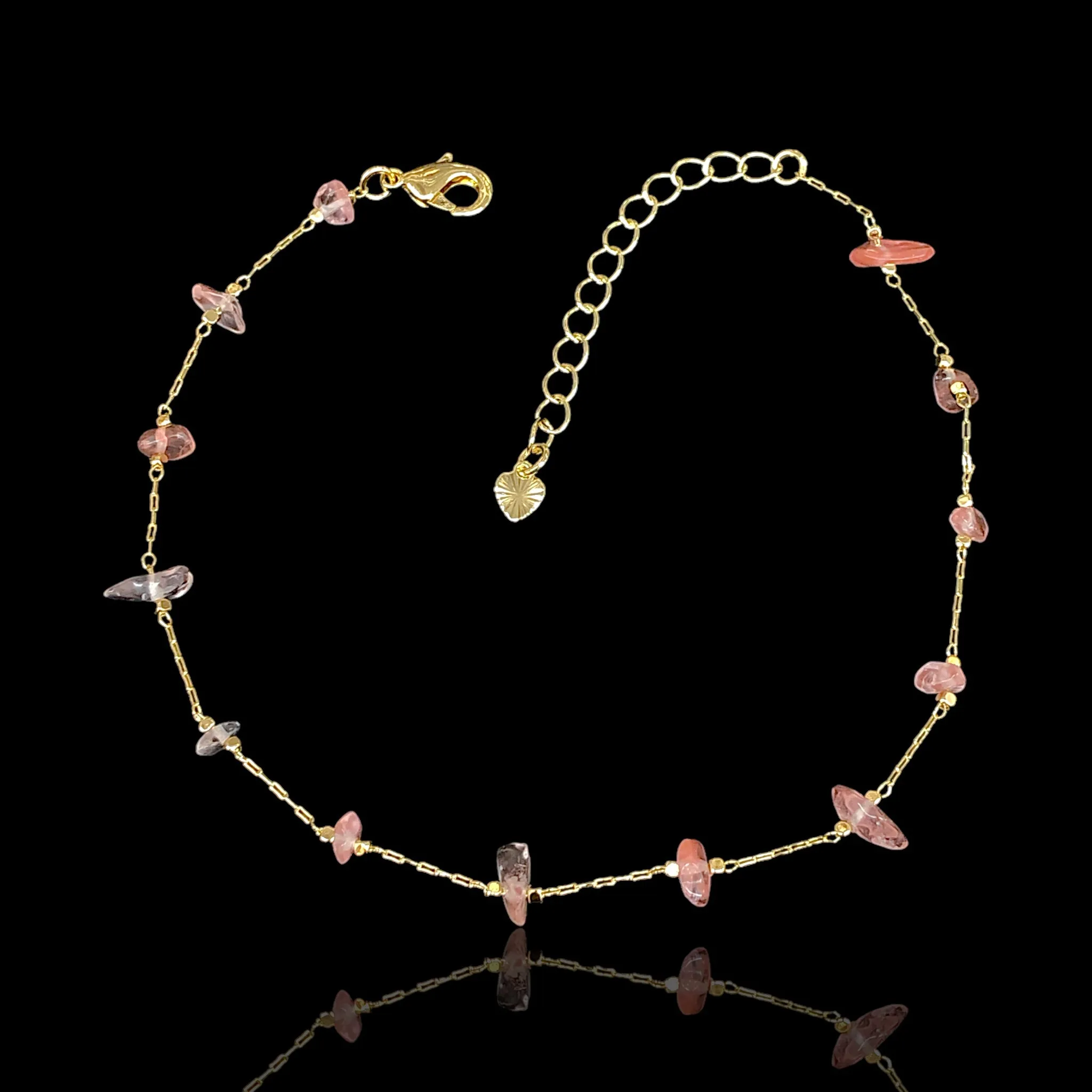 Oro Laminado Gold Filled Natural Rose Quartz Anklet (PACK OF 6)