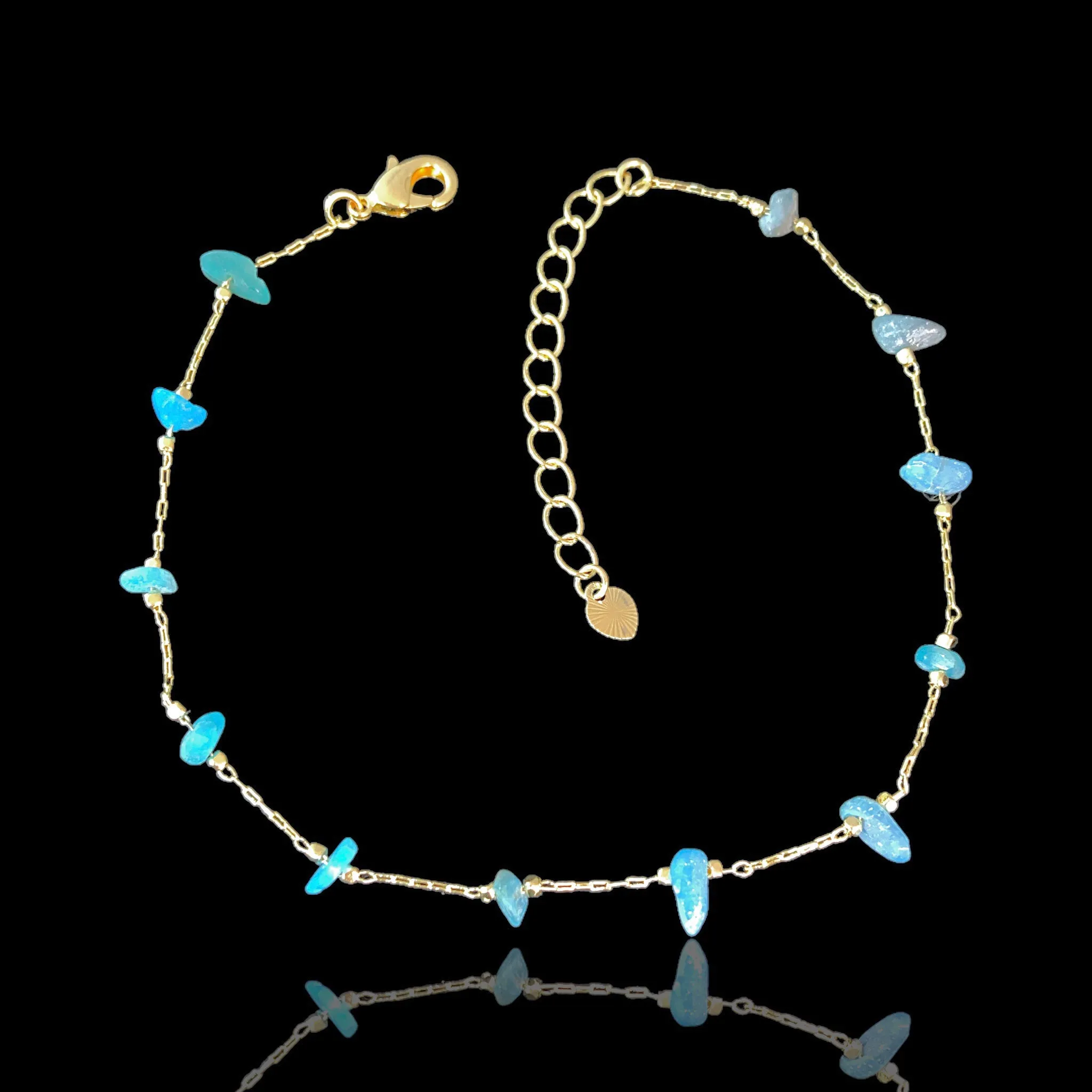 Oro Laminado Gold Filled Natural Turquoise Anklet (PACK OF 6)