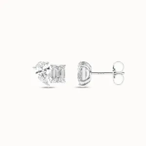 Pear Emerald Diamond Two Stone Studs