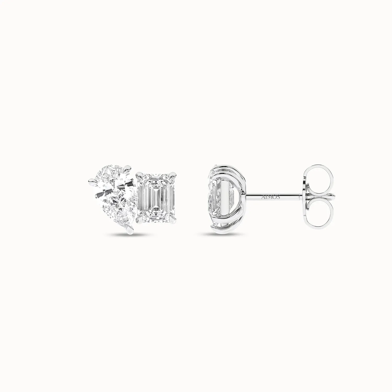 Pear Emerald Diamond Two Stone Studs