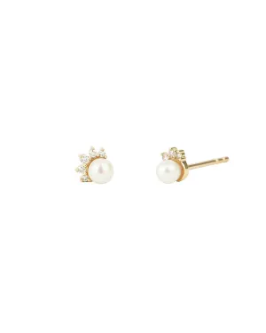 Pearl Half Halo Diamond Studs