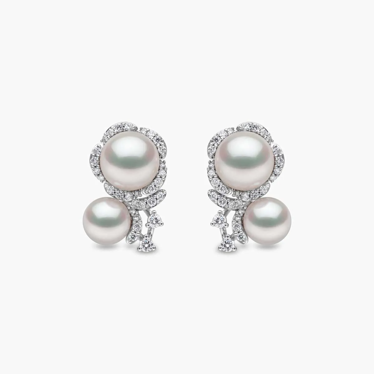 Petal 18K Gold Double Akoya Pearl and Diamond Flower Earrings