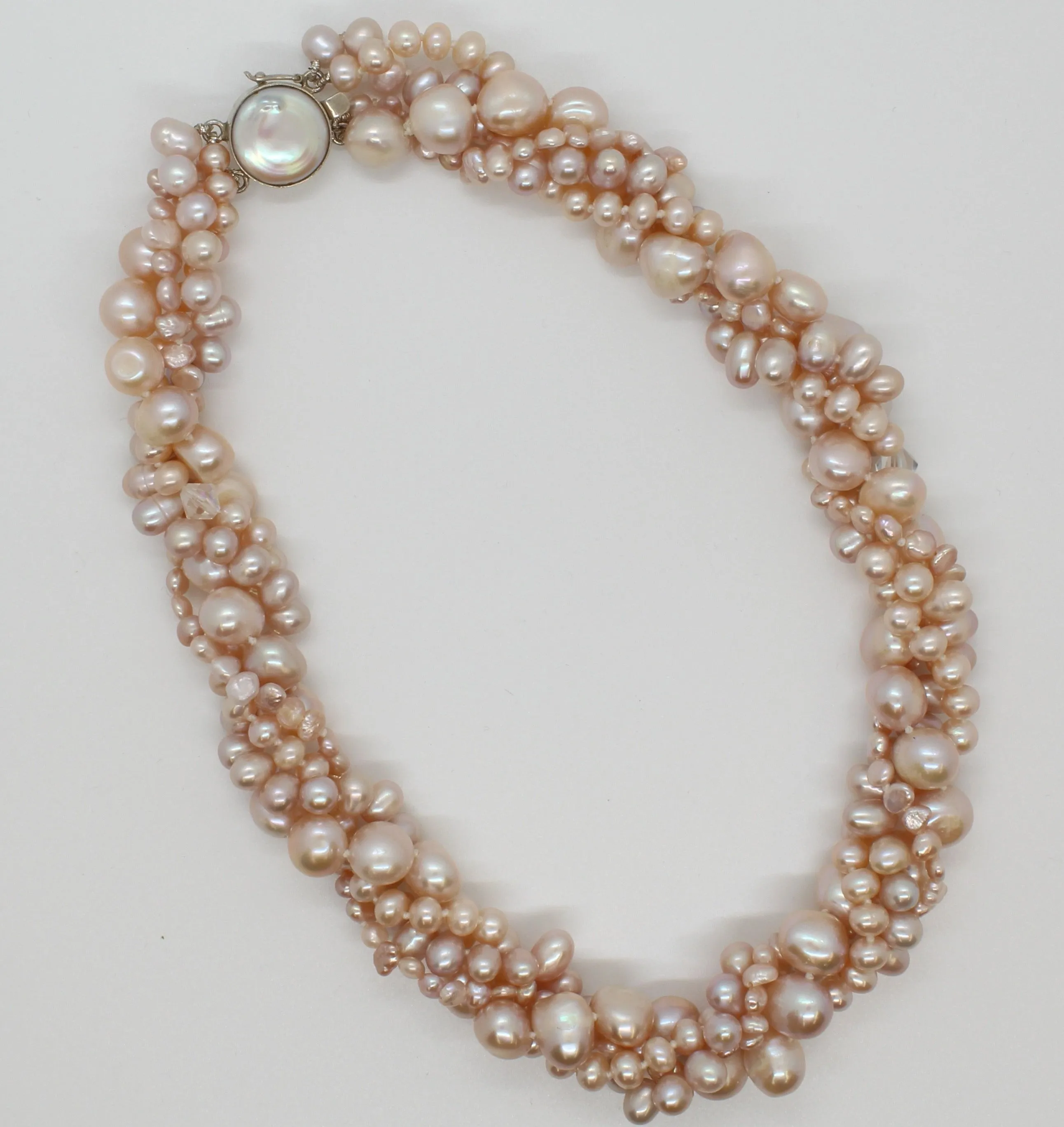 Pink 4 Strand Twist, Pearls and Crystals Necklace