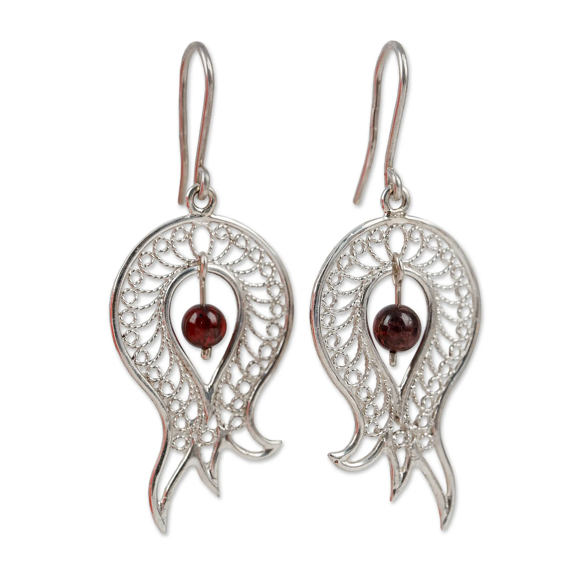 Polished Pomegranate-Shaped Garnet Filigree Dangle Earrings - Passion at the Forest | NOVICA