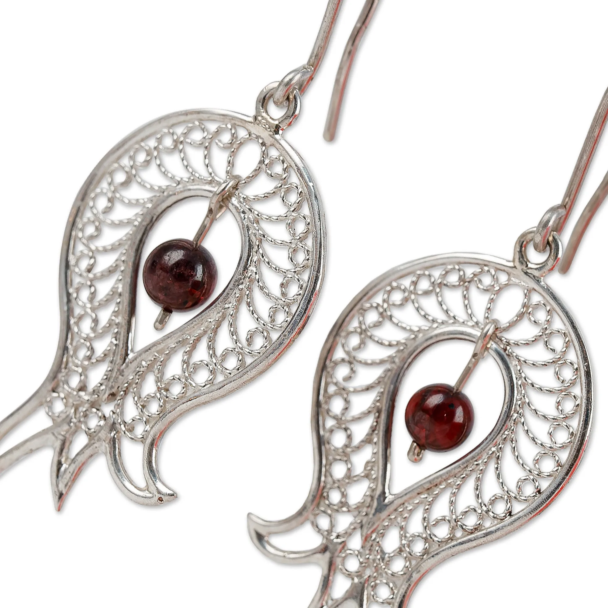 Polished Pomegranate-Shaped Garnet Filigree Dangle Earrings - Passion at the Forest | NOVICA