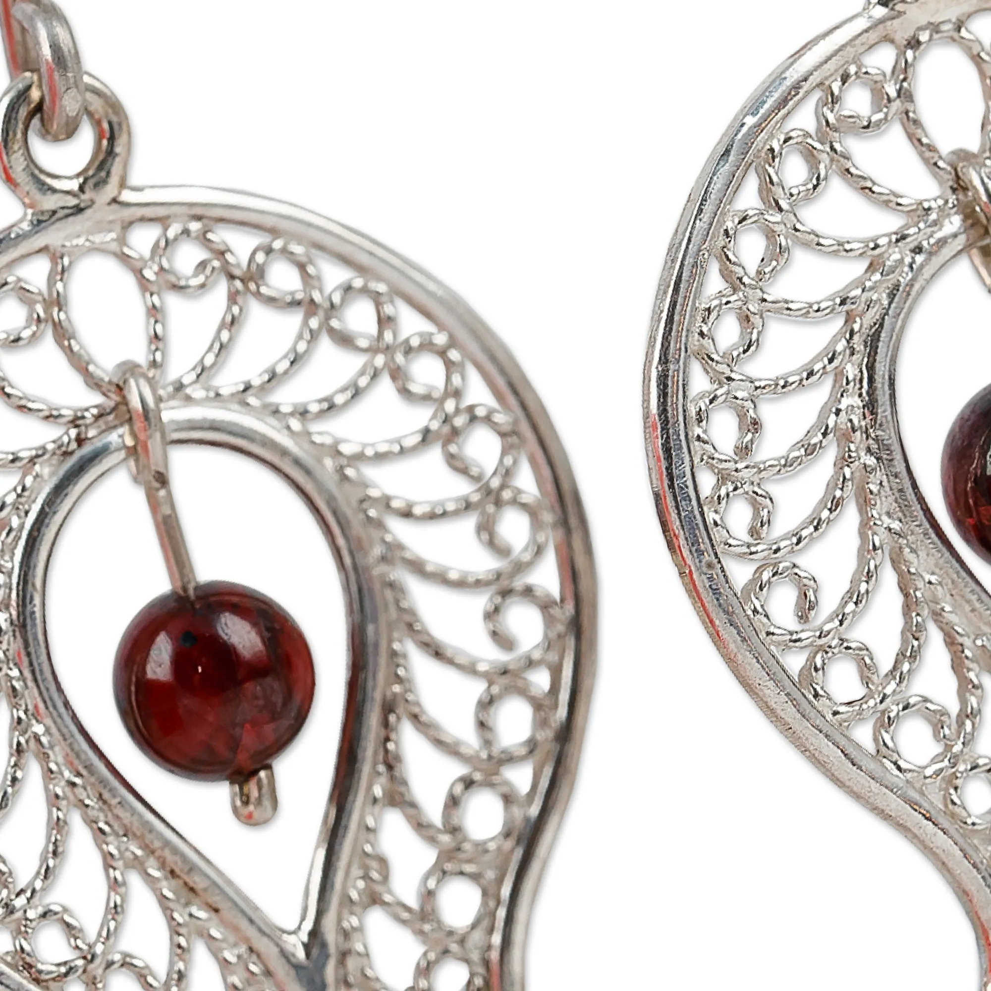 Polished Pomegranate-Shaped Garnet Filigree Dangle Earrings - Passion at the Forest | NOVICA