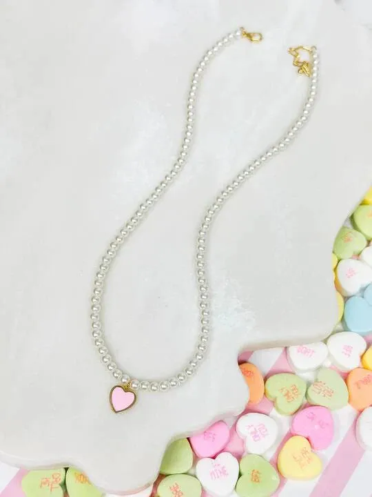 PREORDER: Pearl Bead Heart Charm Necklaces in Two Colors