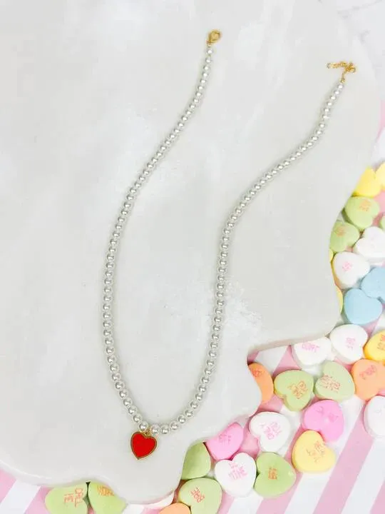 PREORDER: Pearl Bead Heart Charm Necklaces in Two Colors