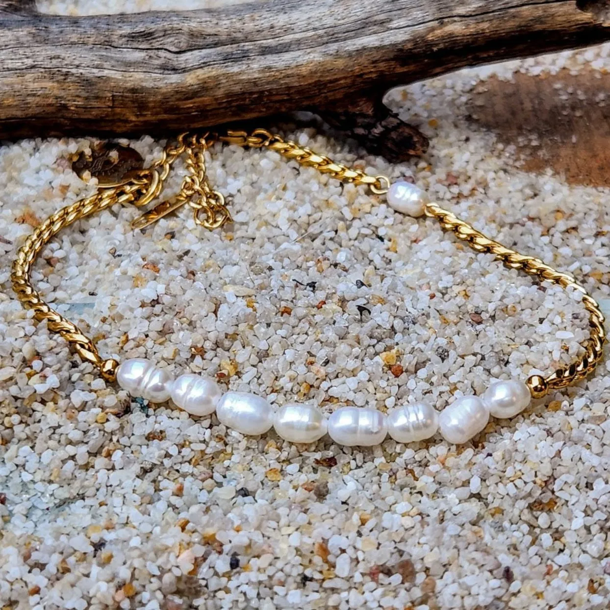 PRETTY BAROQUE ANKLET - PETITE  PEARL WATERPROOF 18K GOLD ANKLET