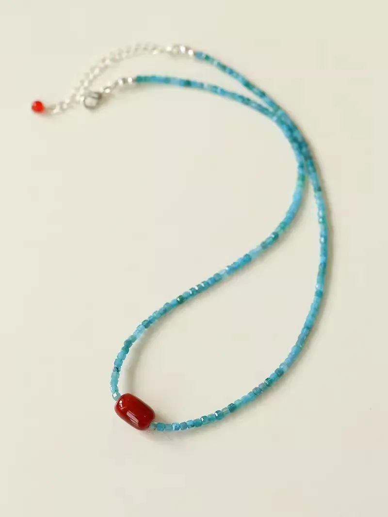 Red  Agate Splicing Blue Phosphorus Beaded Necklace