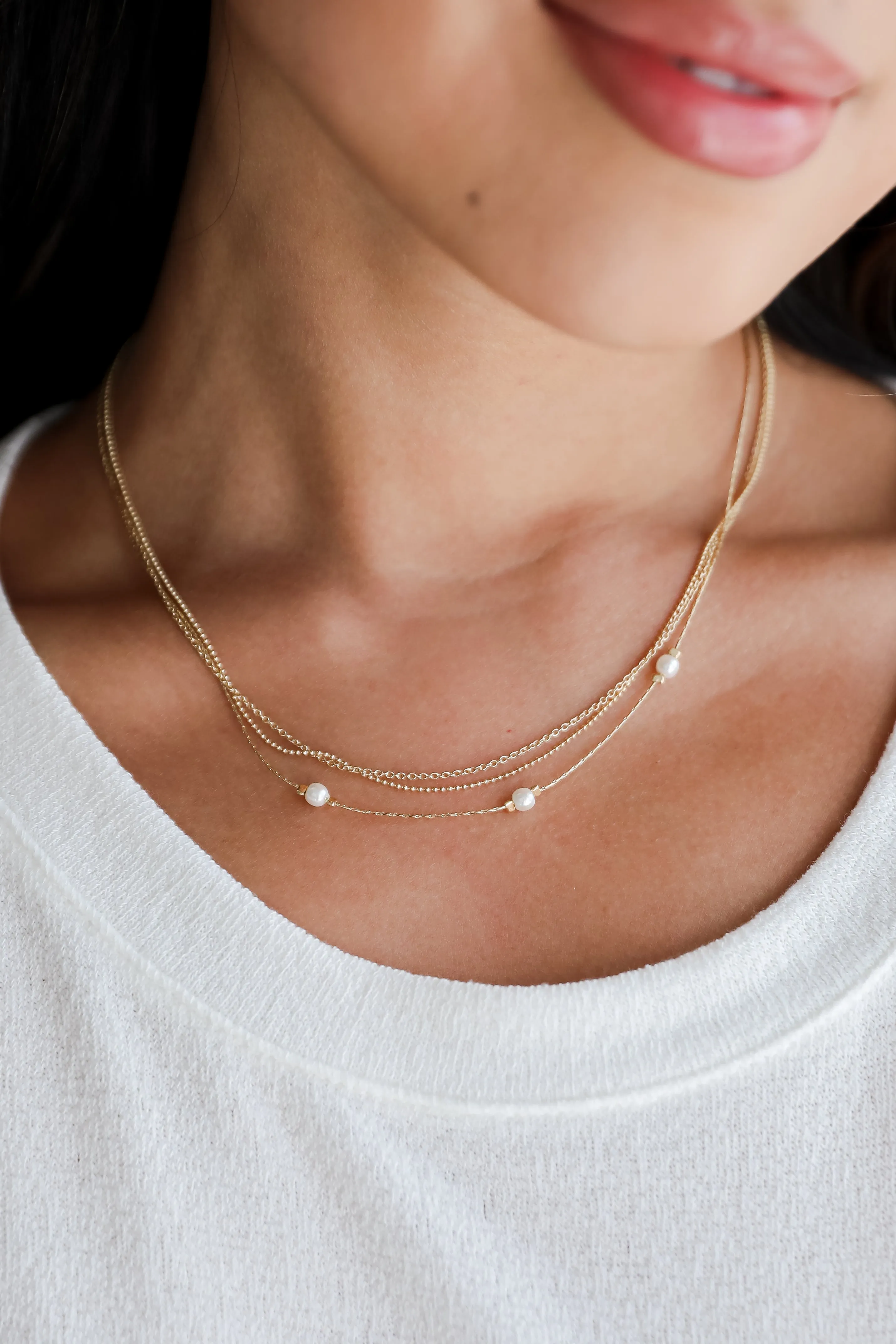 Reece Gold Pearl Layered Chain Necklace