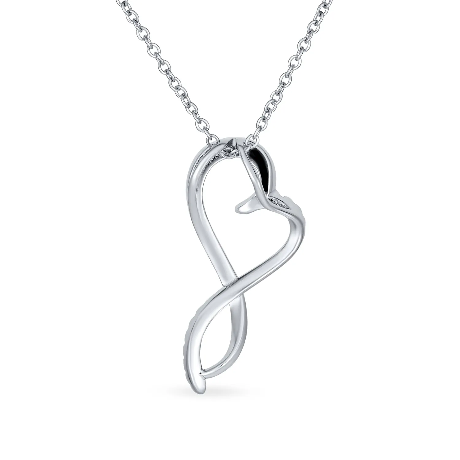 Romantic Bridal Necklace with Twisted Ribbon Heart and CZ Infinity Pendant in Silver