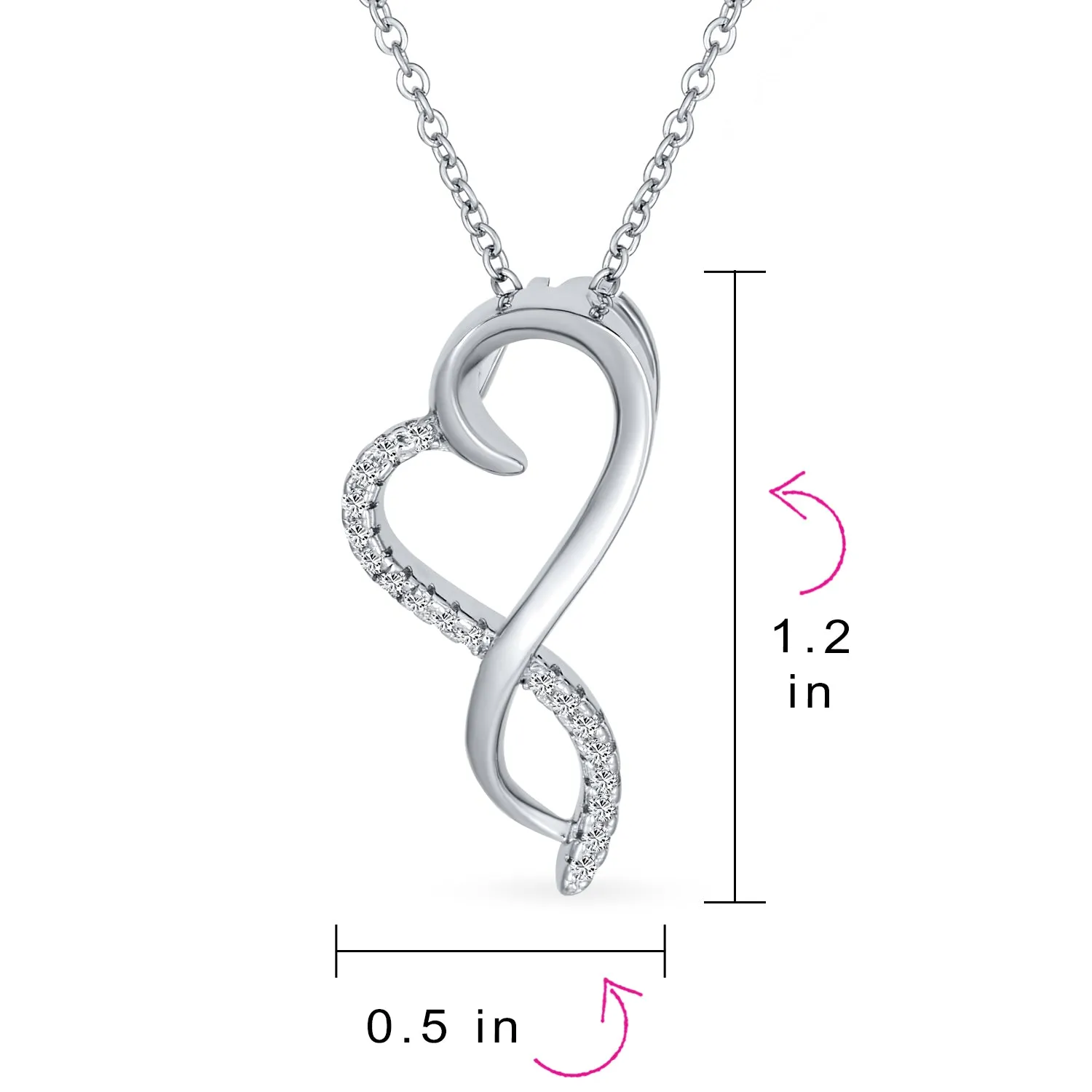 Romantic Bridal Necklace with Twisted Ribbon Heart and CZ Infinity Pendant in Silver