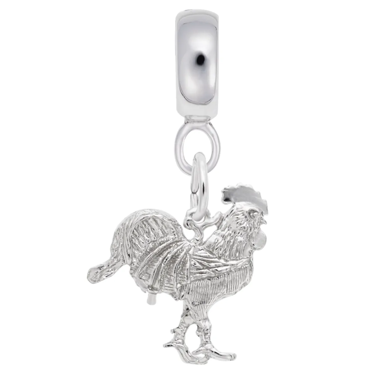 Rooster Charm Dangle Bead In Sterling Silver