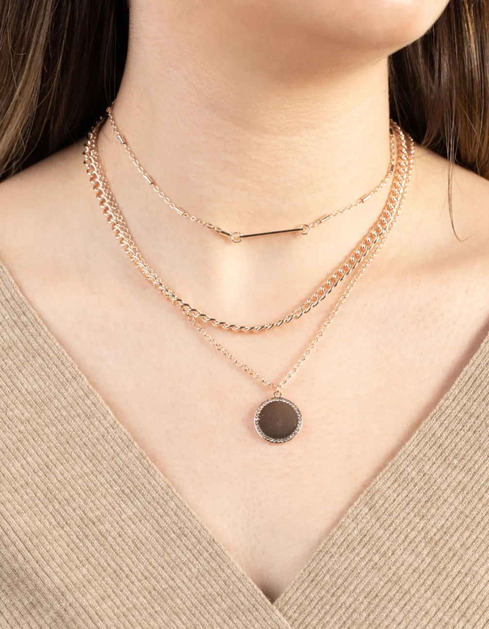 Rose Gold Short Fine Layered Chain Necklace