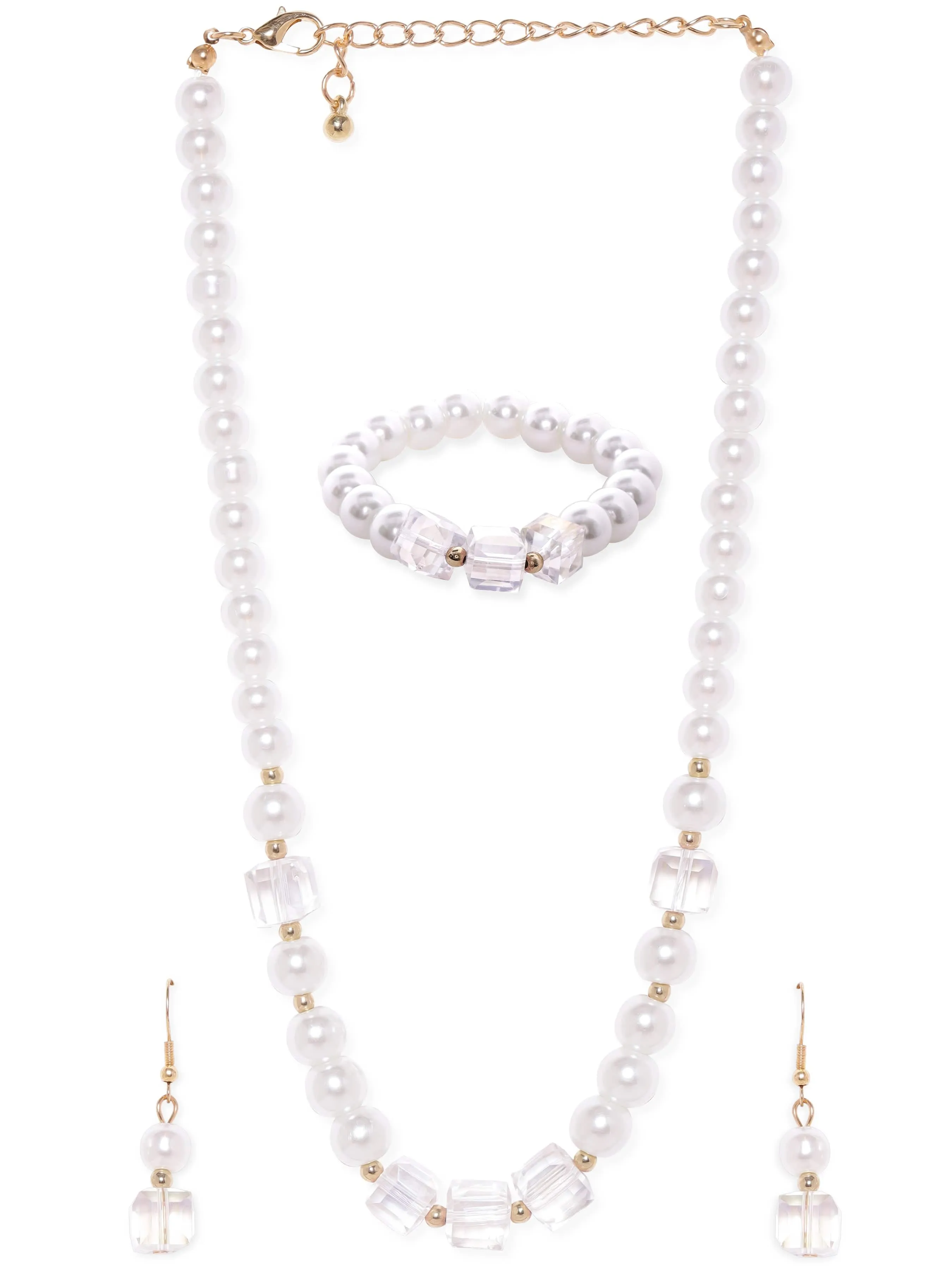 Rubans Cream Pearl & Crystal Beaded Classy Necklace Set