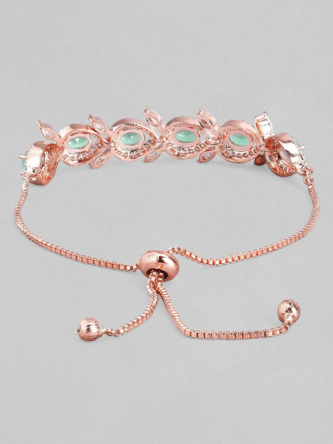 Rubans Rose Gold Plated Handcrafted Sea Green AD Studded  Bracelet