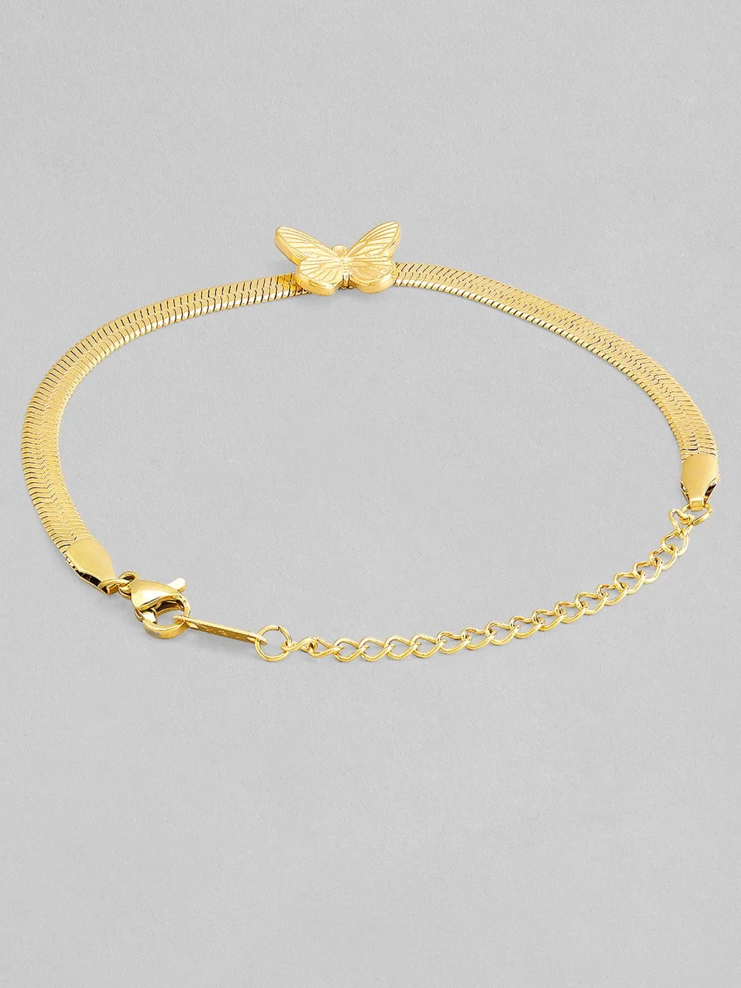 Rubans Voguish 18K Gold Plated Stainless Steel Waterproof Snake Chain Bracelet With Butterfly Charm.