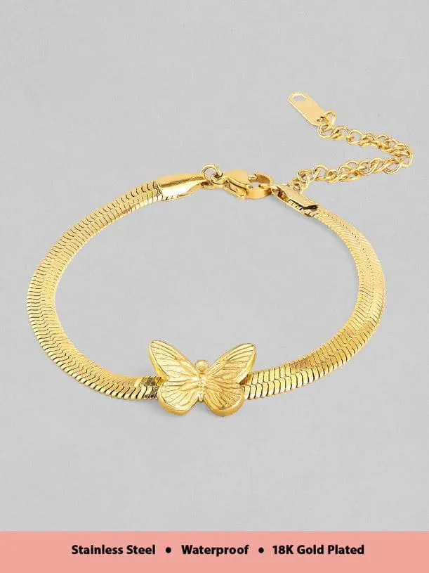 Rubans Voguish 18K Gold Plated Stainless Steel Waterproof Snake Chain Bracelet With Butterfly Charm.