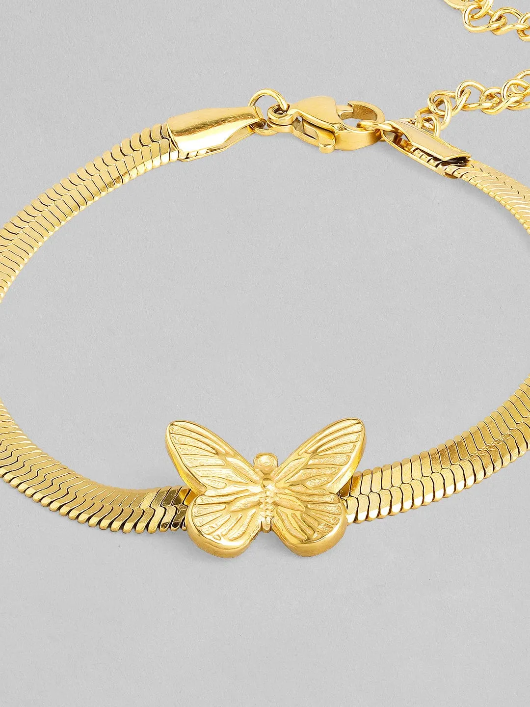 Rubans Voguish 18K Gold Plated Stainless Steel Waterproof Snake Chain Bracelet With Butterfly Charm.