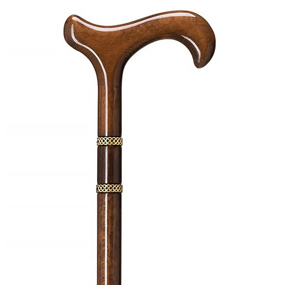 Scratch and Dent Braided Gold and Walnut Derby Walking Cane With Walnut Shaft And Double Gold Braided Collar V1533