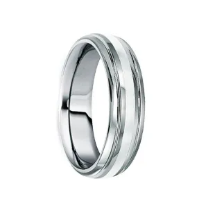 SEPTIMIUS Platinum Inlaid Tungsten Wedding Band with Dual Grooves & Polished Finish - 6mm